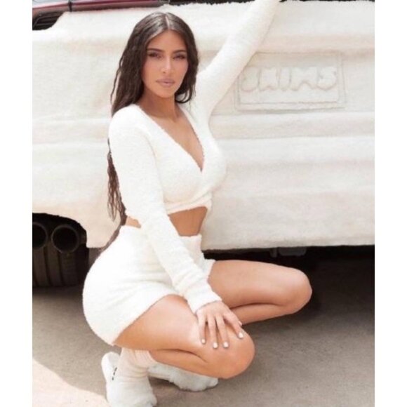 Skims Cozy Knit Shorts Womens Sherpa Pull On Casual Ivory White 2X/3X NWT - Picture 11 of 12